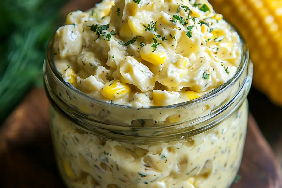 Homemade cowboy butter served in a small bowl with fresh herbs, showcasing a creamy and vibrant spread perfect for steaks and veggies