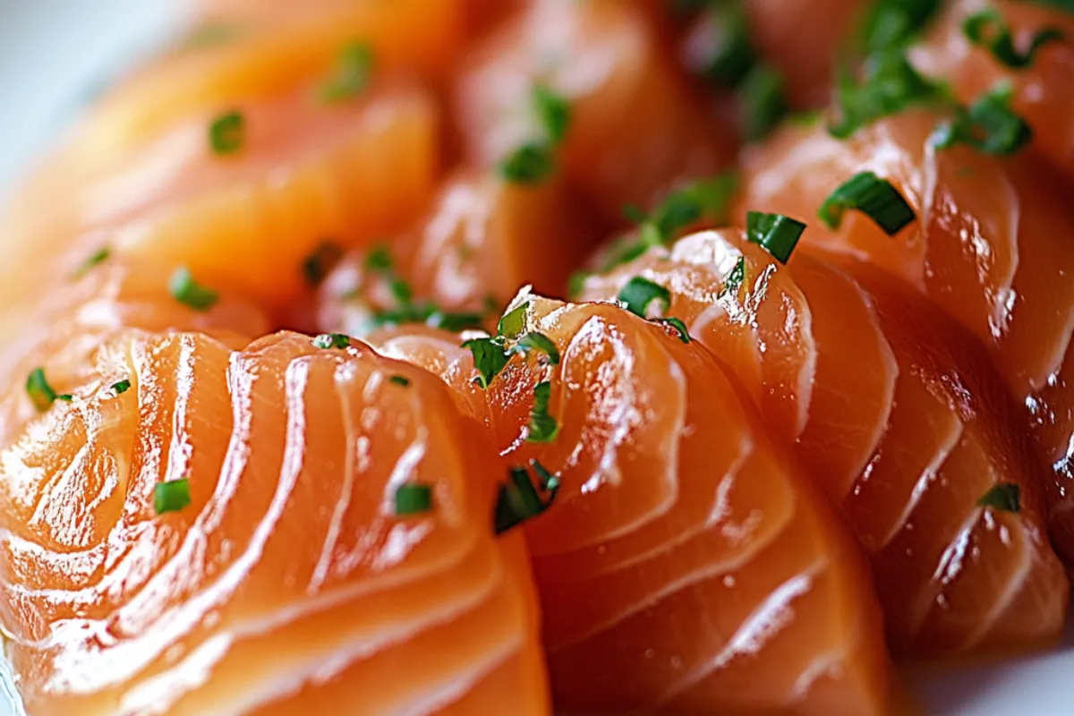 Delicious smoked salmon served with fresh herbs, lemon slices, and a side of toasted bread