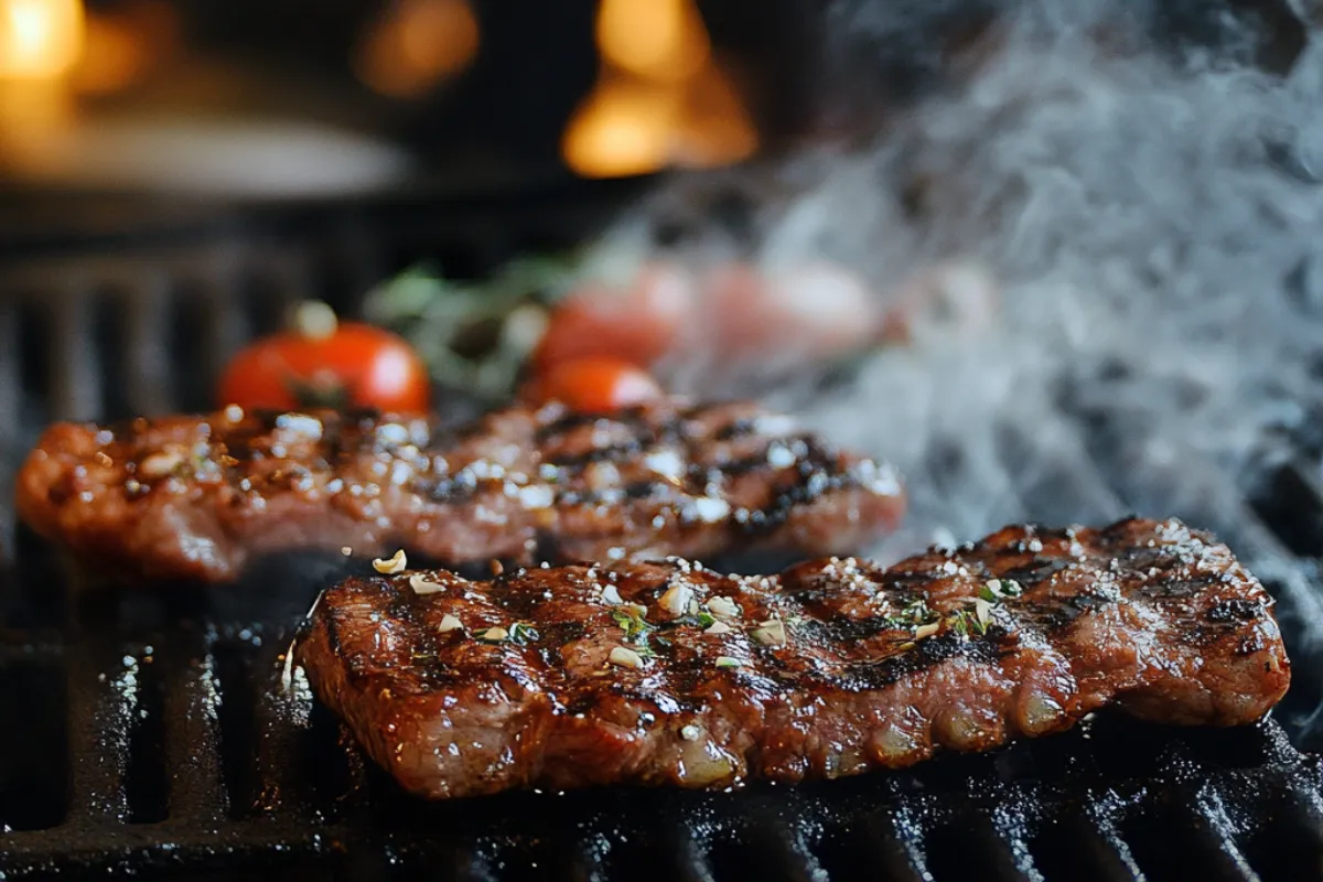 Flipping steaks and meats on a Traeger grill for perfect sear and even cooking with smoky wood flavor