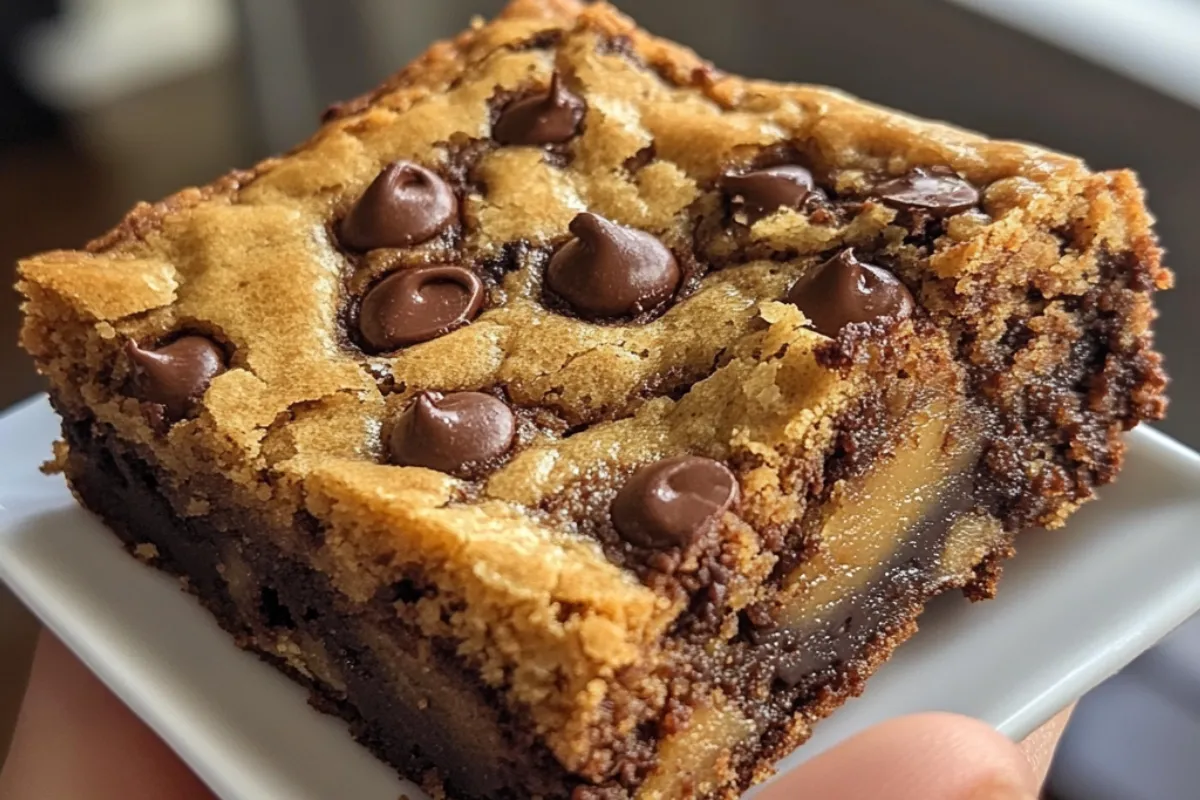 Blondie and brookie desserts side by side showing the differences in texture and appearance