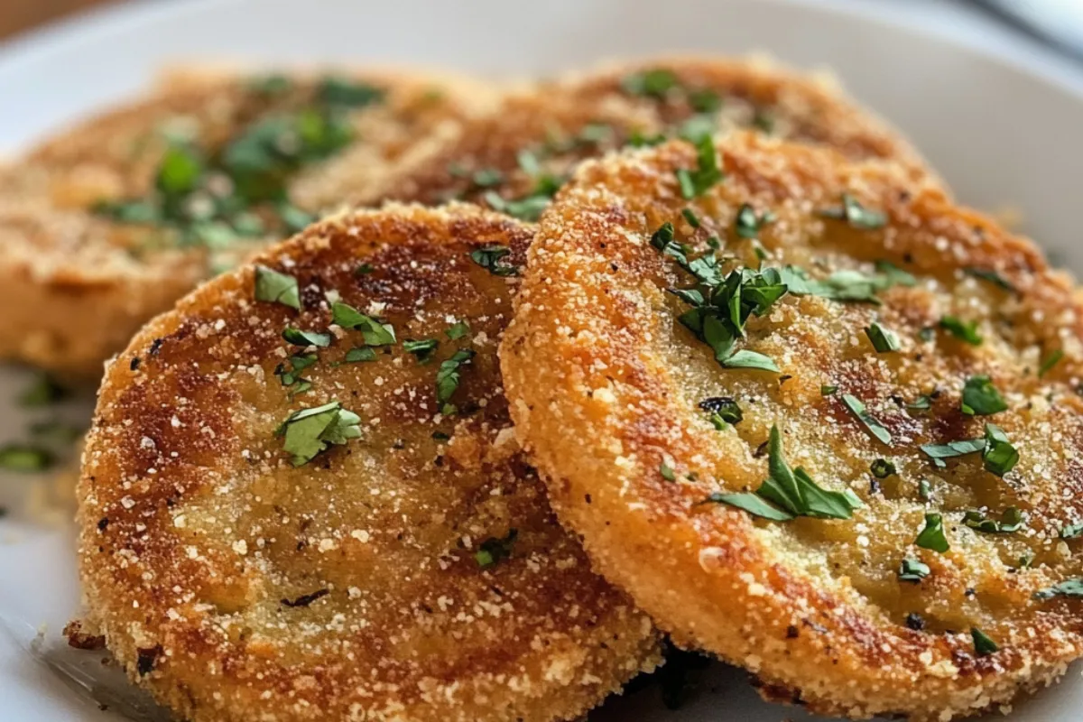 Crispy fried green tomatoes served with dipping sauce on a plate