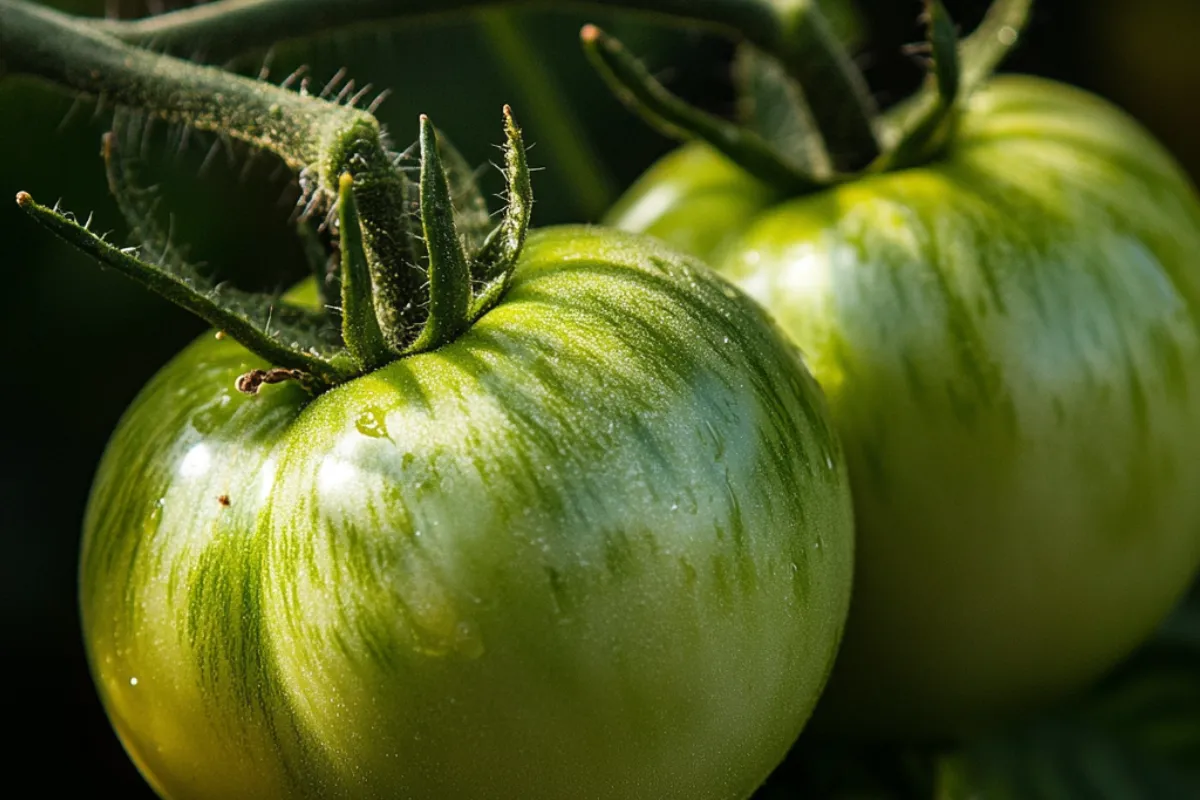 A plate of fried green tomatoes served with dipping sauce and herbs, showcasing a delicious use for green tomatoes