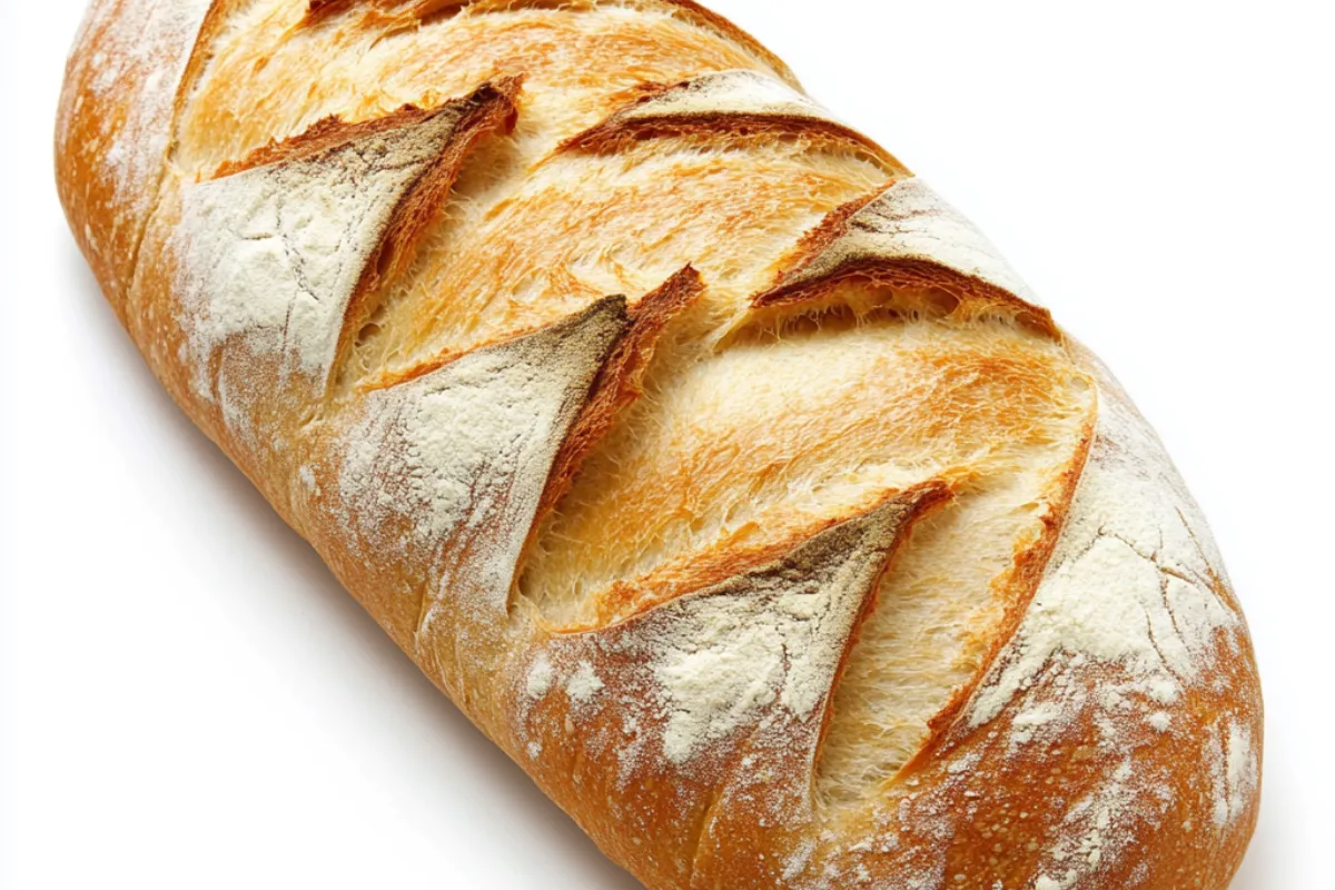 French bread loaves baked using unbleached flour with golden crusts