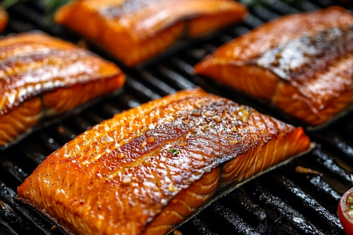 Pan-fried smoked fish with crispy skin served with lemon and herbs