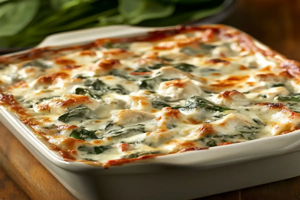 Close-up of spinach dip in a bowl, showing fresh ingredients and creamy texture for optimal freshness